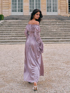 Lilac Enchantment Off-Shoulder Satin Dress