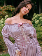 Lilac Enchantment Off-Shoulder Satin Dress
