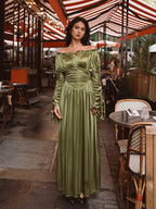 Enchanted Meadow Off-Shoulder Satin Dress