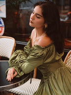 Enchanted Meadow Off-Shoulder Satin Dress