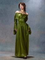 Enchanted Meadow Off-Shoulder Satin Dress