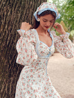 Blue Ribbon Vintage Floral Long Dress