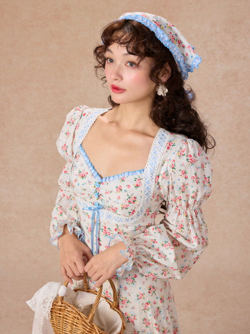 Blue Ribbon Vintage Floral Long Dress
