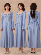 Blue Lace Corset Ruffle Dress
