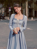 Blue Lace Corset Ruffle Dress