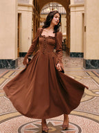 Mocha Lace Corset Ruffle Dress