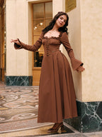 Mocha Lace Corset Ruffle Dress