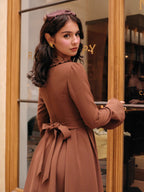 Mocha Lace Corset Ruffle Dress