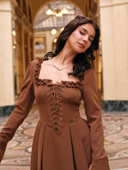 Mocha Lace Corset Ruffle Dress