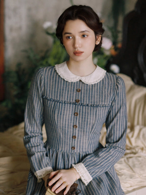 Blue Stripe Linen Vintage Story Dress