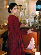 Crimson Velvet Embroidered Renaissance Dress
