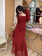 Rose Elegance Off-Shoulder Lace Dress