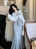 Frosted Ribbon Knit Dress & Cardigan