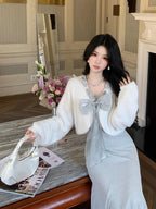 Frosted Ribbon Knit Dress & Cardigan