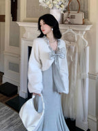 Frosted Ribbon Knit Dress & Cardigan