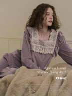 Lavender Velvet Lace Ruffle Loungewear Set