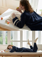 Navy Ruffle Collar Fleece Pajama