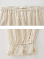 Beige Gingham Lace Ruffle Nightgown