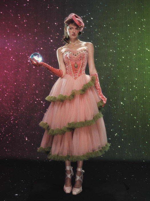 Enchanted Rosette Velvet Corset Tulle Dress