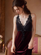 Crimson Velvet Lace Nightgown Set