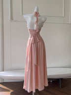 Rosy Whispers Ruffle Chiffon Dress