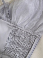 Moonlit Silver-Lavender Off-Shoulder Chiffon Dress