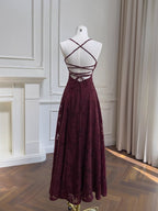 Crimson Rose Evening Lace Dress