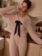 Soft Petal Ribbon Knit Loungewear Set