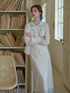 Blue Meadow Embroidered Hem Skirt