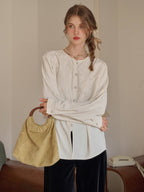 Soft Ivory Embroidered Vintage Blouse