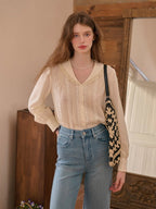 Rosy Lace Collar Vintage Blouse