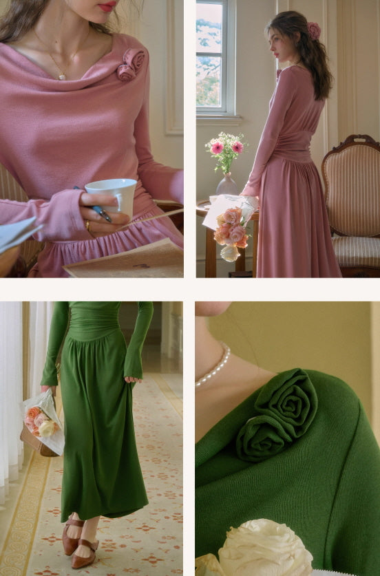 Emerald Rose Draped Long Dress