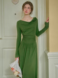 Emerald Rose Draped Long Dress