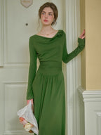 Emerald Rose Draped Long Dress