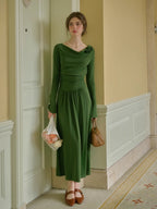 Emerald Rose Draped Long Dress