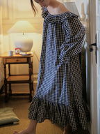 Gingham Ruffle Cottage Long-Sleeve Nightgown