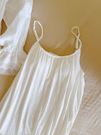 White Lace Layered Vintage Long-Sleeve Nightgown Set