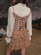 Rosy Plaid Lace Ribbon Corset