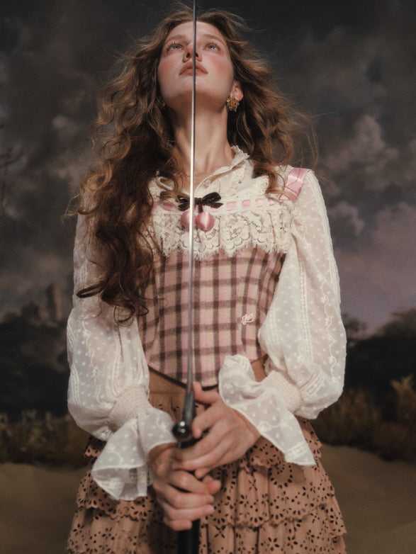 Rosy Plaid Lace Ribbon Corset