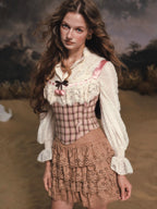 Rosy Plaid Lace Ribbon Corset