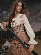 Rosy Plaid Lace Ribbon Corset