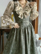 Forest Whispers Vintage Jacquard Dress