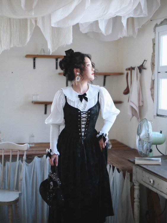 Midnight Lace Corset Velvet Dress