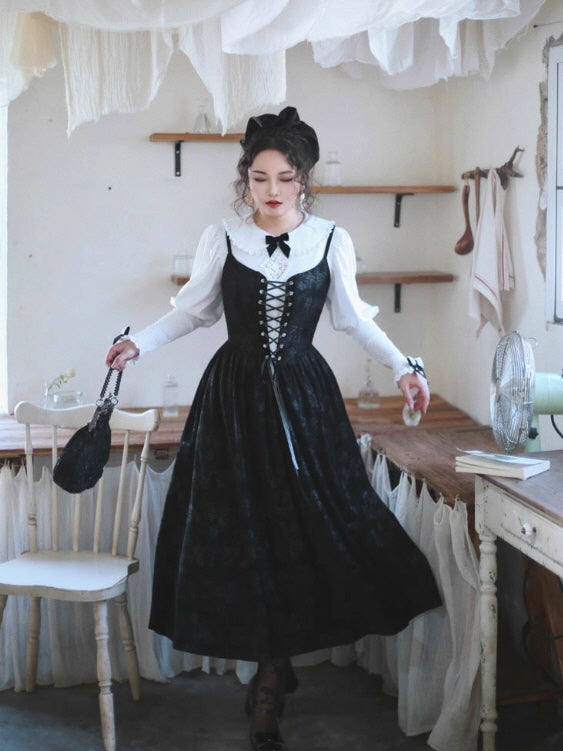 Midnight Lace Corset Velvet Dress