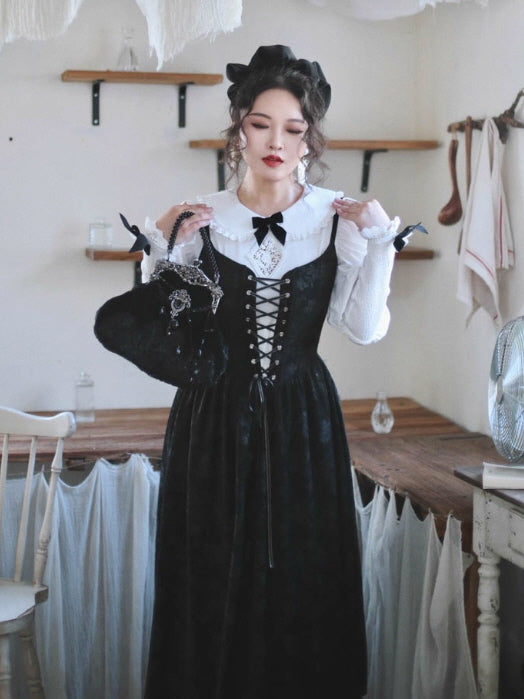 Midnight Lace Corset Velvet Dress