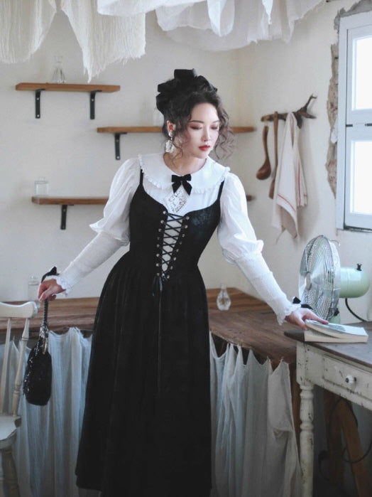 Midnight Lace Corset Velvet Dress