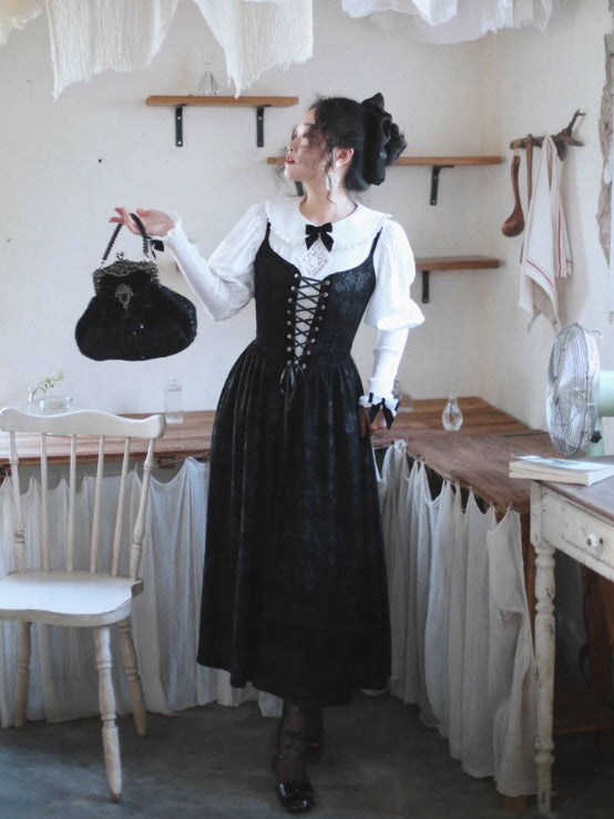 Midnight Lace Corset Velvet Dress