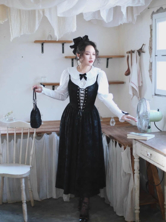 Midnight Lace Corset Velvet Dress