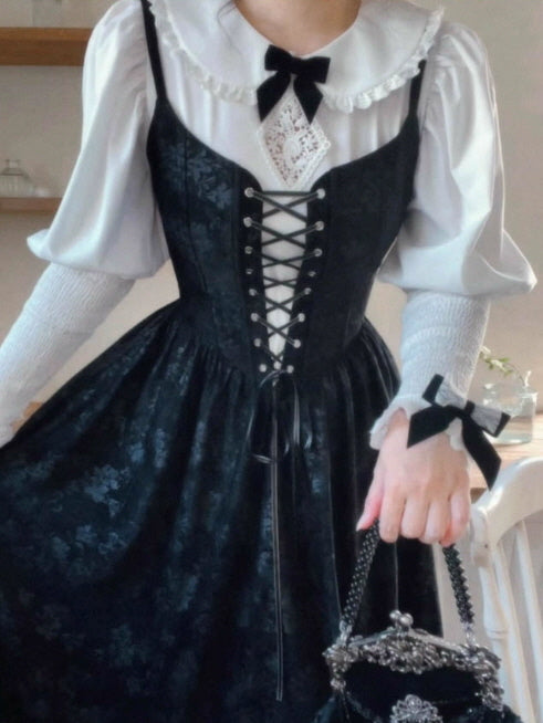 Midnight Lace Corset Velvet Dress