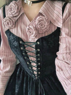 Midnight Rose Lace-Up Vintage Dress